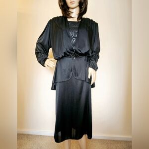 Vintage BOSTON MAID Rich Widow Black Sequins Peplum Cocktail Dress 12 M 8 10